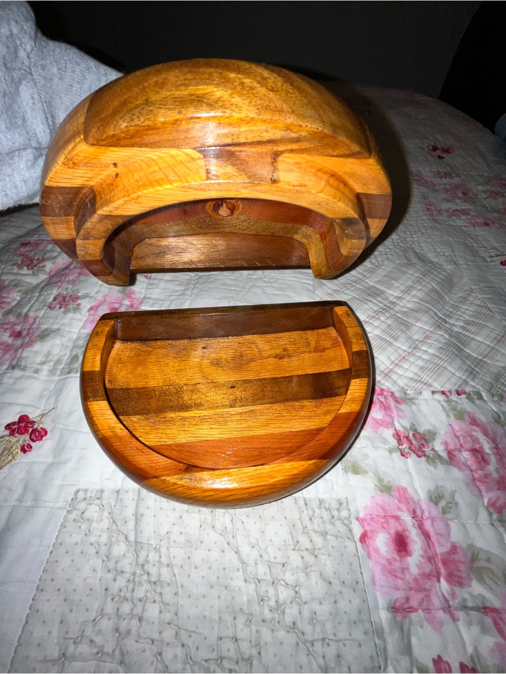 Handcrafted Wooden Half-Moon Trinket Box Hand Turned Half Circle Design - Picture 10 of 16